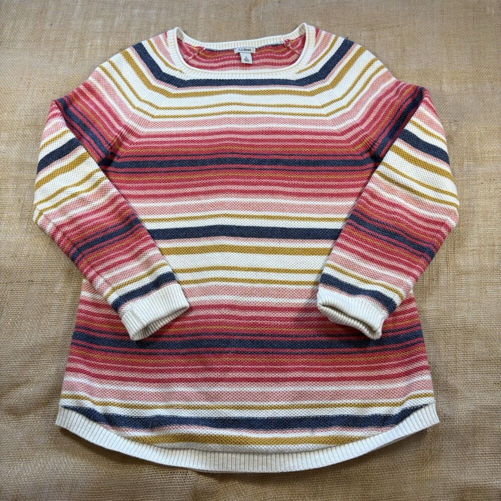 LL Bean Woman's Lightweight Multicolored Striped Cotton Sweater Size Small